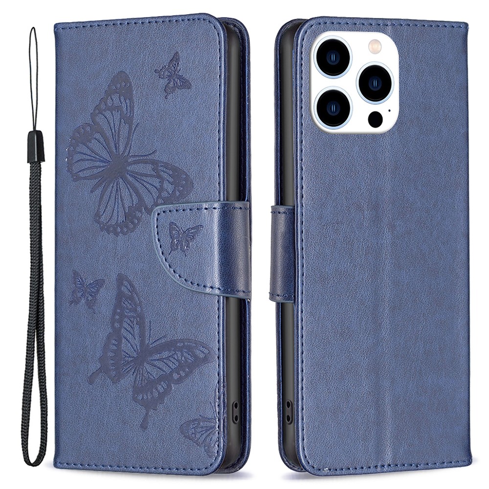  iPhone 16 Pro Fodral Med Tryckta Fjärilar Blå