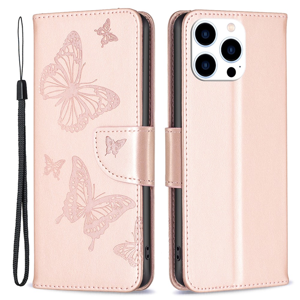  iPhone 16 Pro Fodral Med Tryckta Fjärilar Roséguld