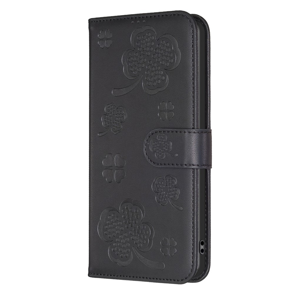  iPhone 16 Pro Fodral Fyrklöver Läder Svart