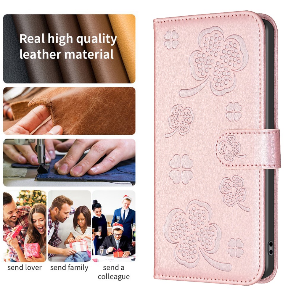  iPhone 16 Pro Fodral Fyrklöver Läder Roséguld
