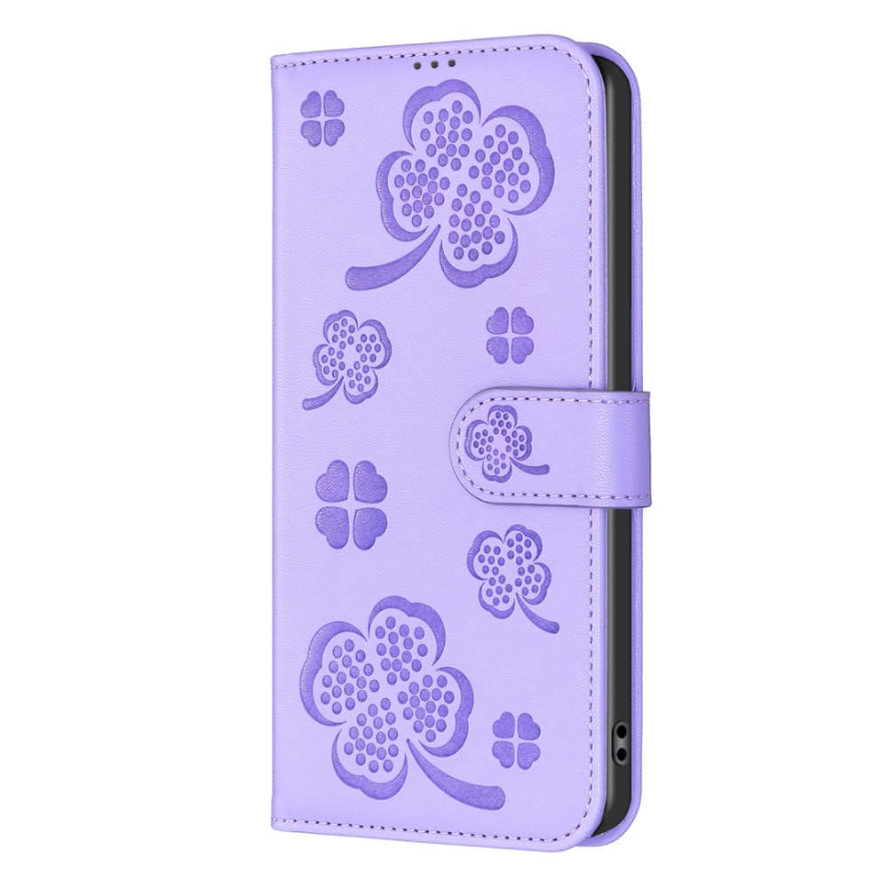  iPhone 16 Pro Fodral Fyrklöver Läder Lila
