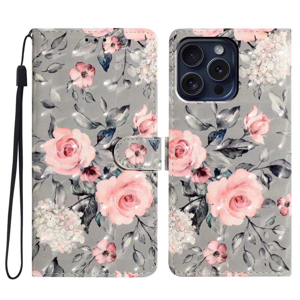  iPhone 16 Pro Fodral Rosa Blommor