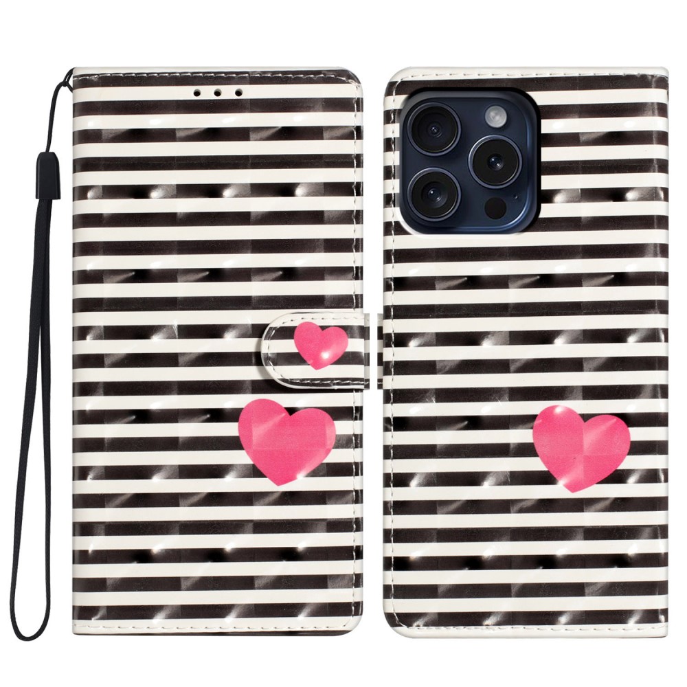 iPhone 16 Pro Fodral Med Stripes/Hjärtan