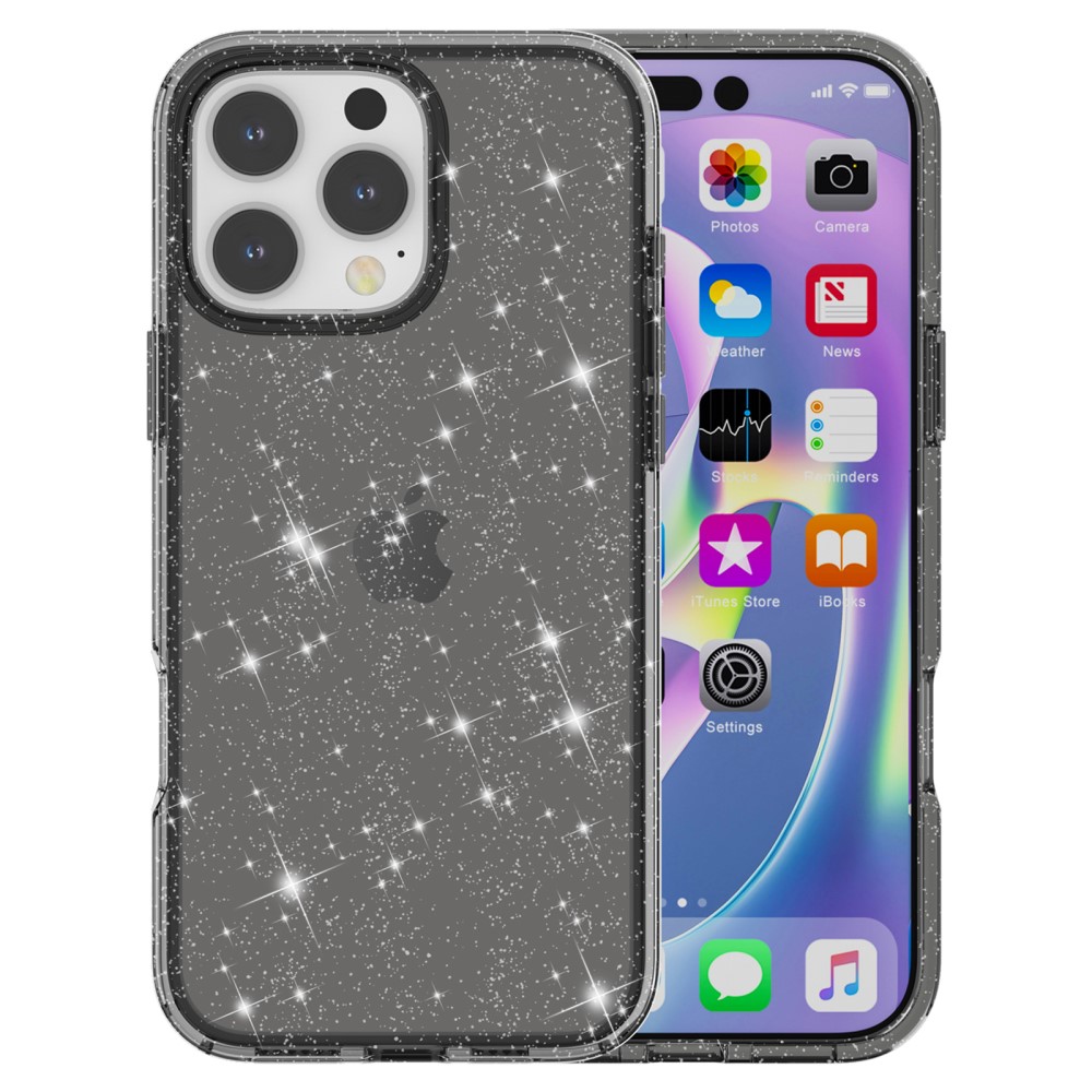  iPhone 16 Pro Skal Glitter Svart