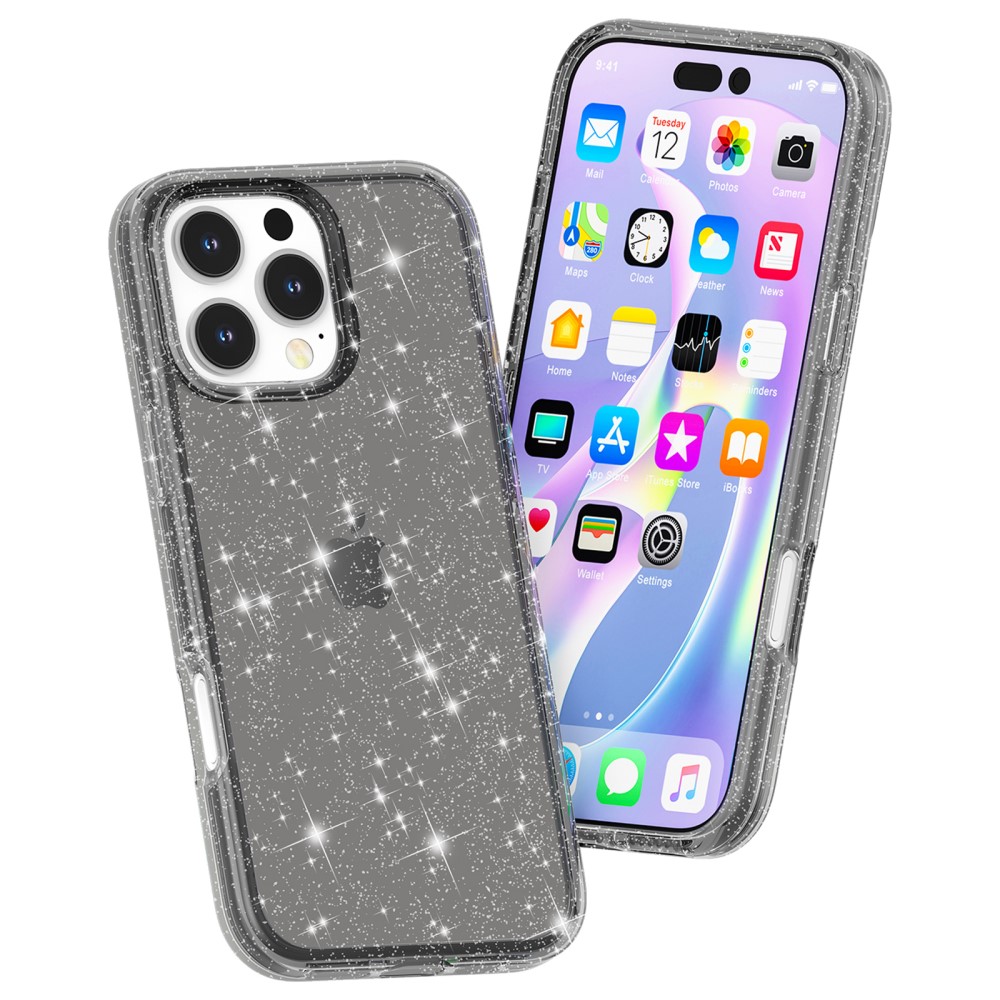  iPhone 16 Pro Skal Glitter Svart