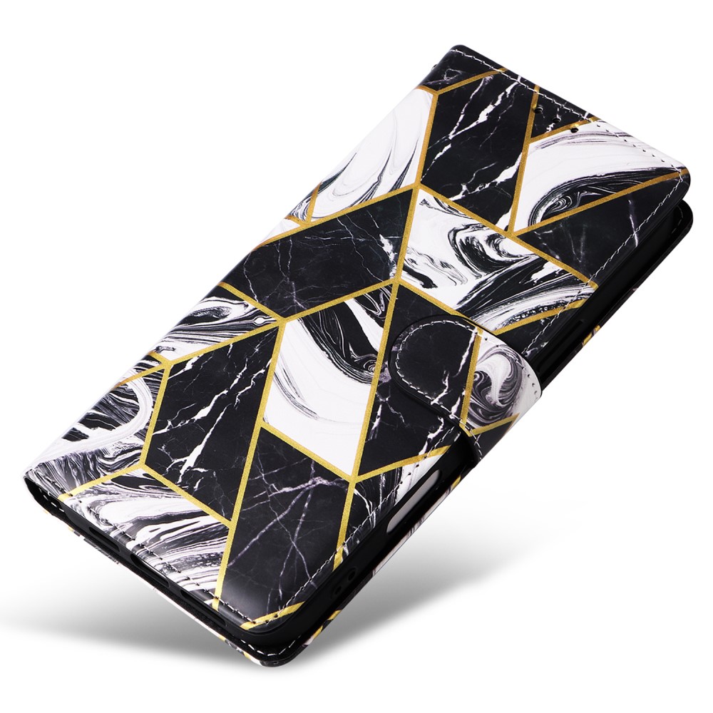  iPhone 16 Pro Fodral Läder Marmor Svart/Vit