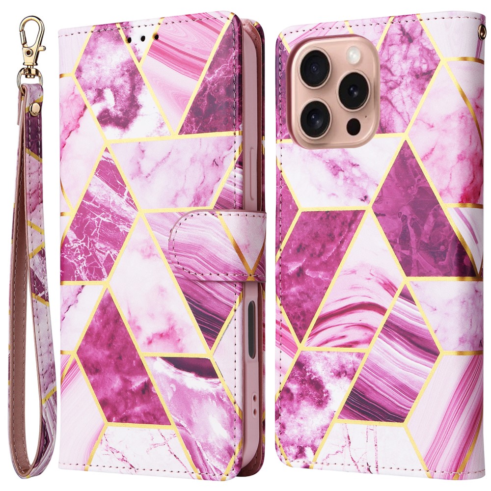 iPhone 16 Pro Fodral Läder Marmor Rosa