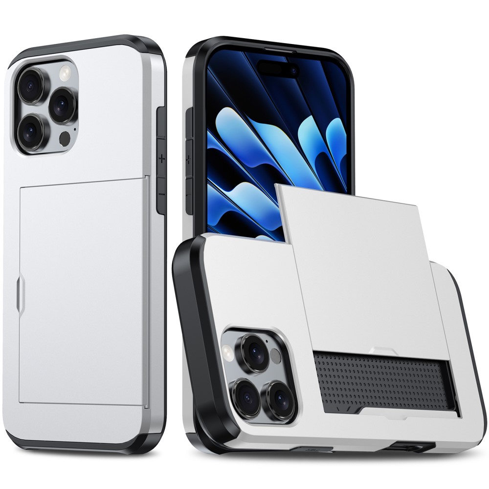  iPhone 16 Pro Skal Med Kortfack Hybrid Silver