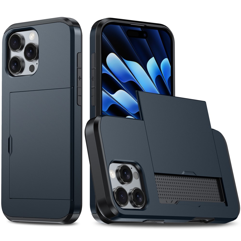 iPhone 16 Pro Skal Med Kortfack Hybrid Mörk Blå
