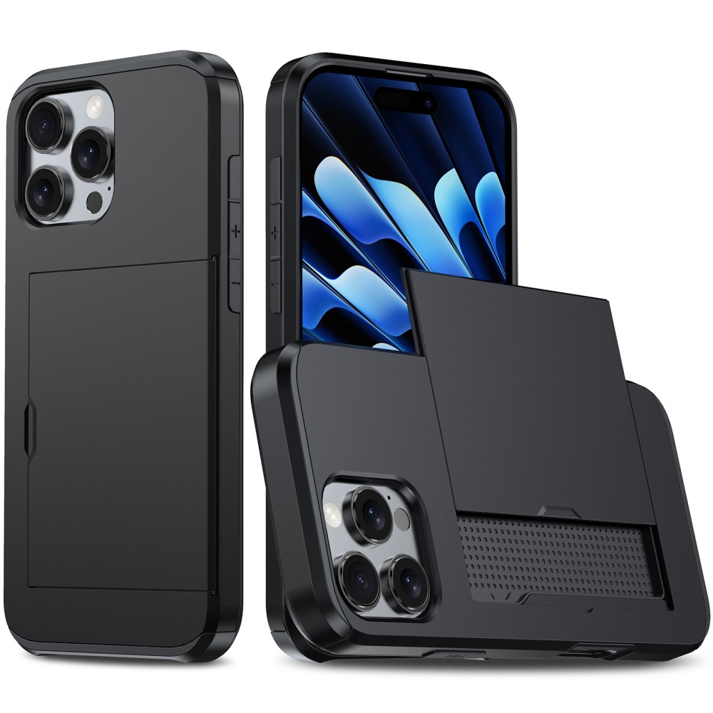  iPhone 16 Pro Skal Med Kortfack Hybrid Svart