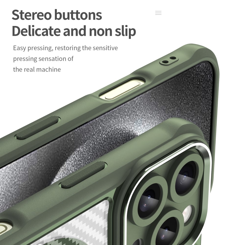 iPhone 16 Pro Skal MagSafe Kolfiber Textur Grön