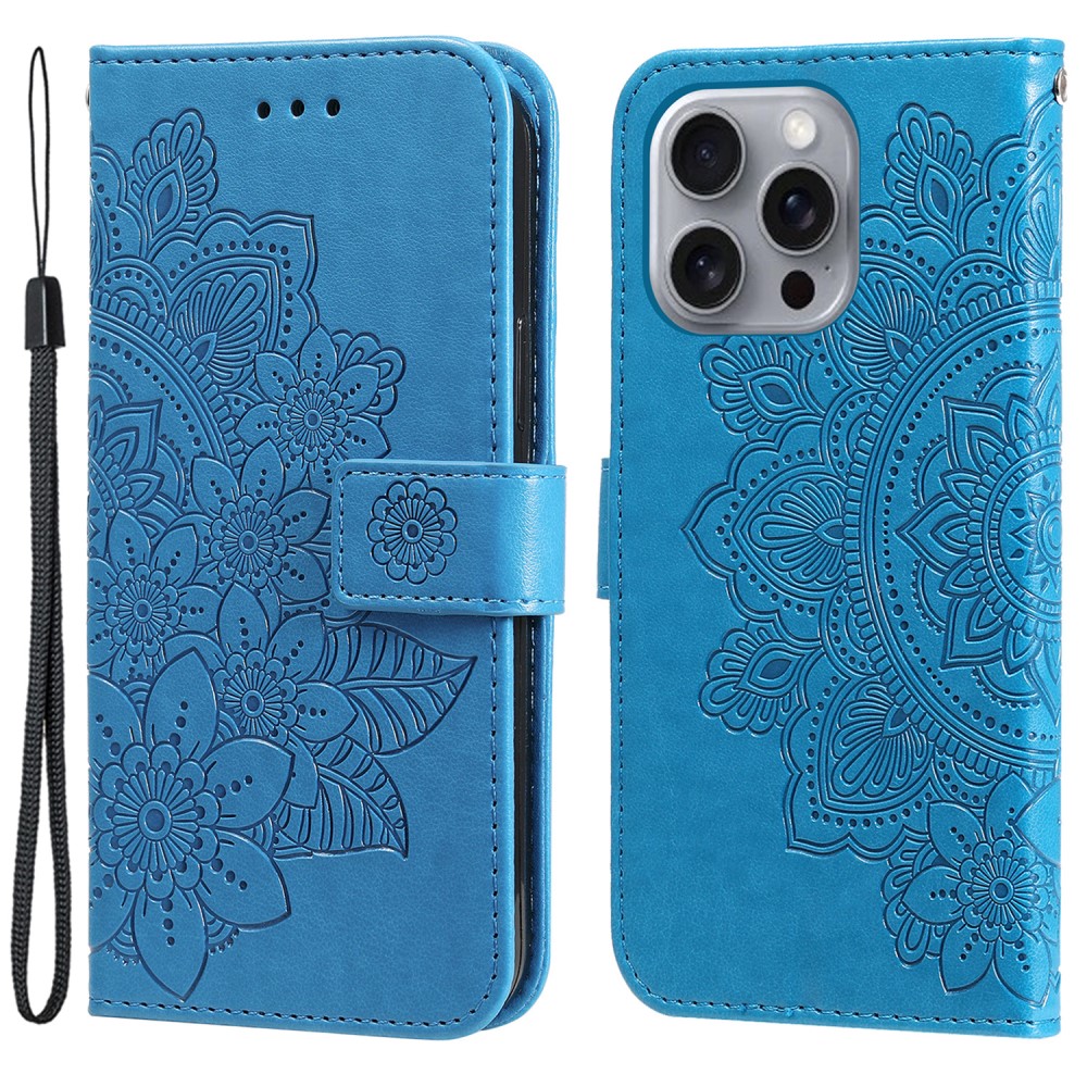  iPhone 16 Pro Fodral Mandala Läder Blå