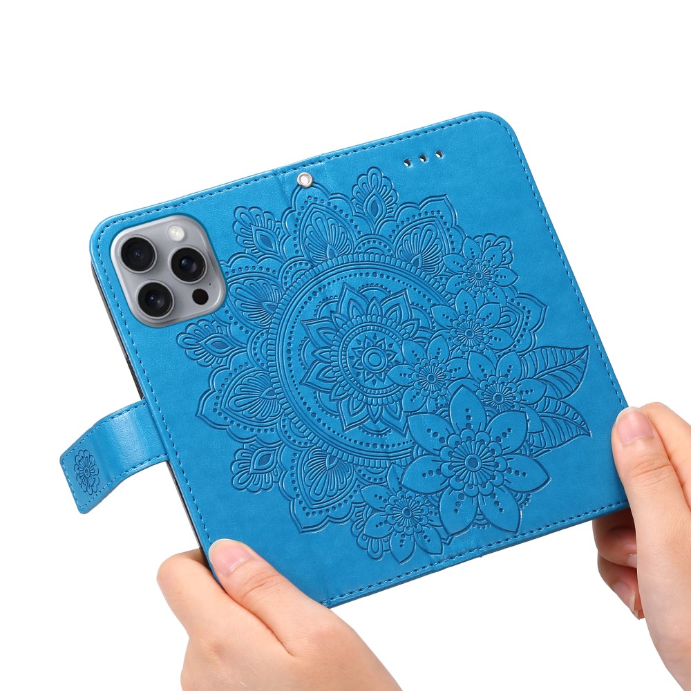  iPhone 16 Pro Fodral Mandala Läder Blå