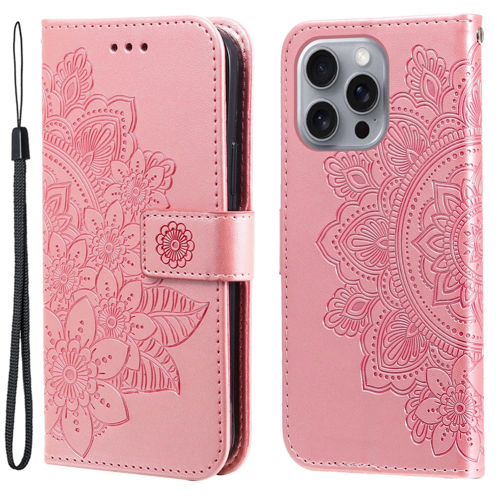  iPhone 16 Pro Fodral Mandala Läder Roséguld