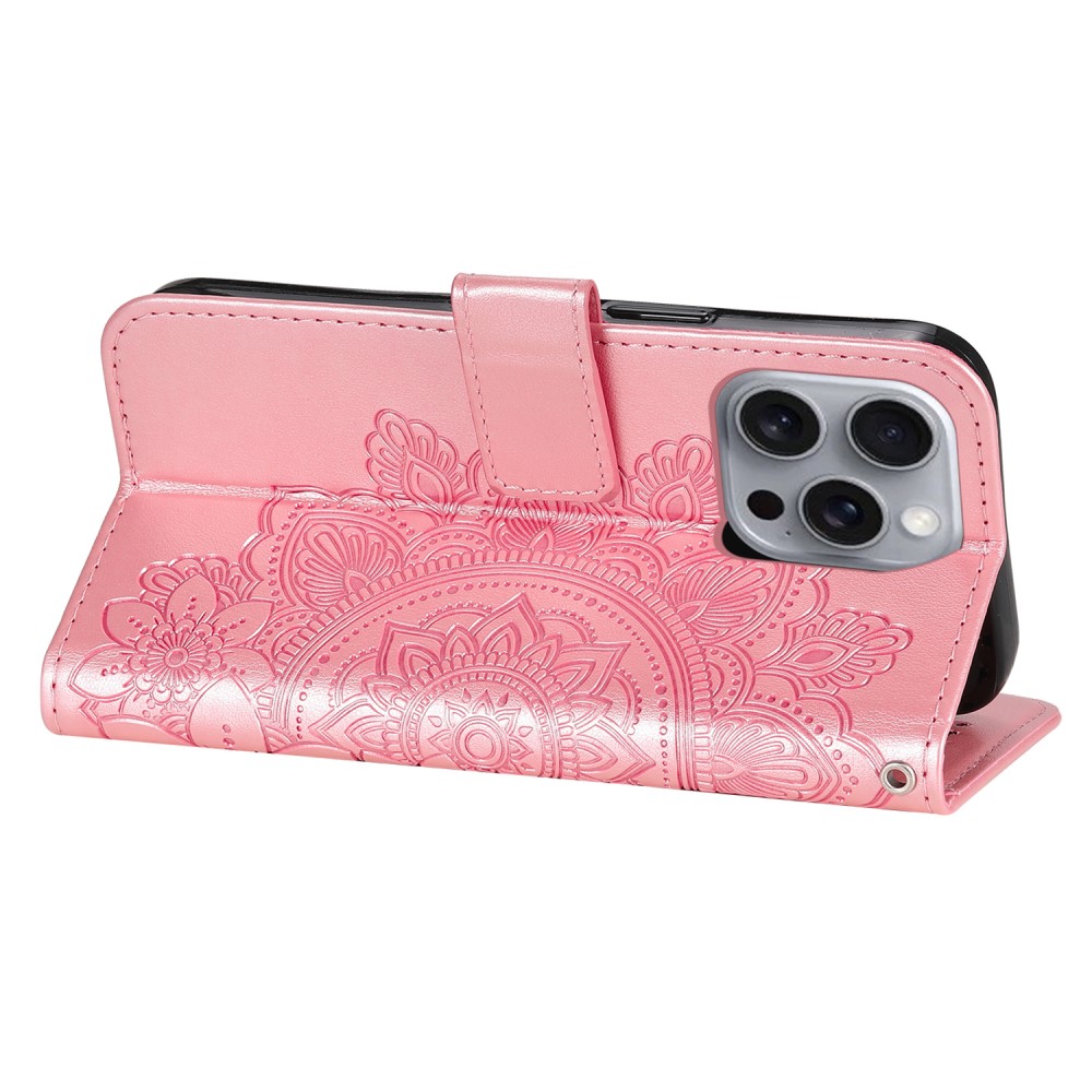  iPhone 16 Pro Fodral Mandala Läder Roséguld
