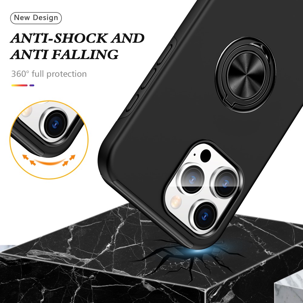  iPhone 16 Pro Skal Med Ringhållare Kickstand Svart