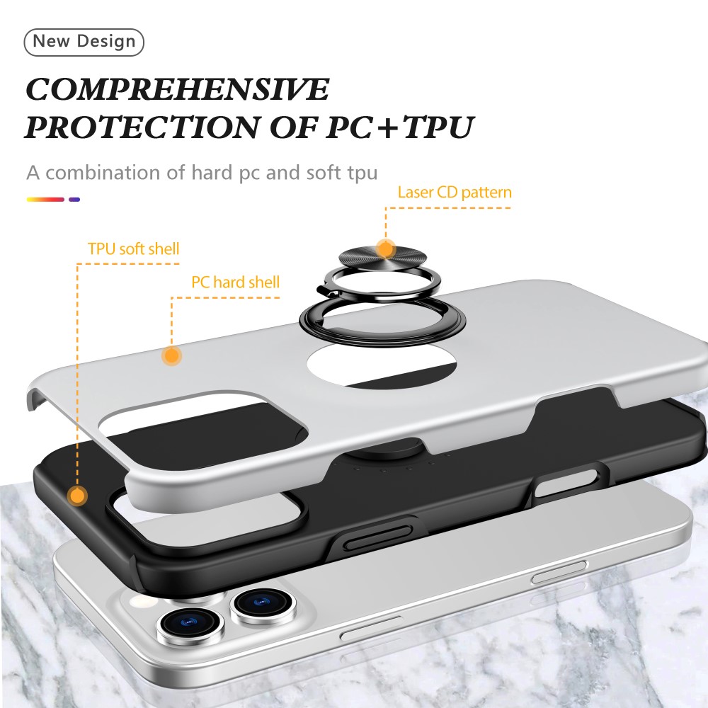  iPhone 16 Pro Skal Med Ringhållare Kickstand Silver