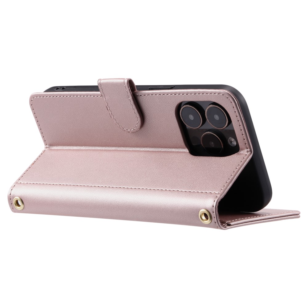  iPhone 16 Pro Fodral Rhombus Läder Roséguld