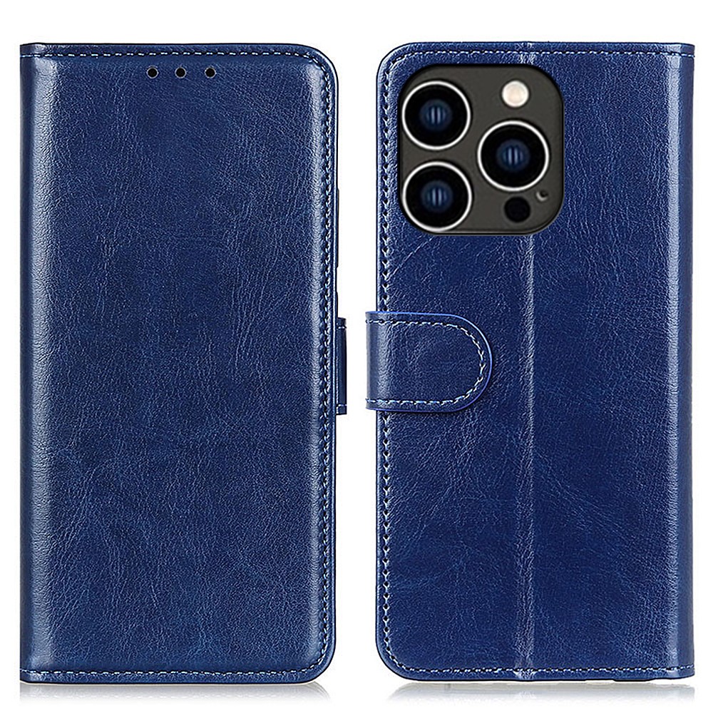  iPhone 16 Pro Fodral Läder Crazy Horse Blå