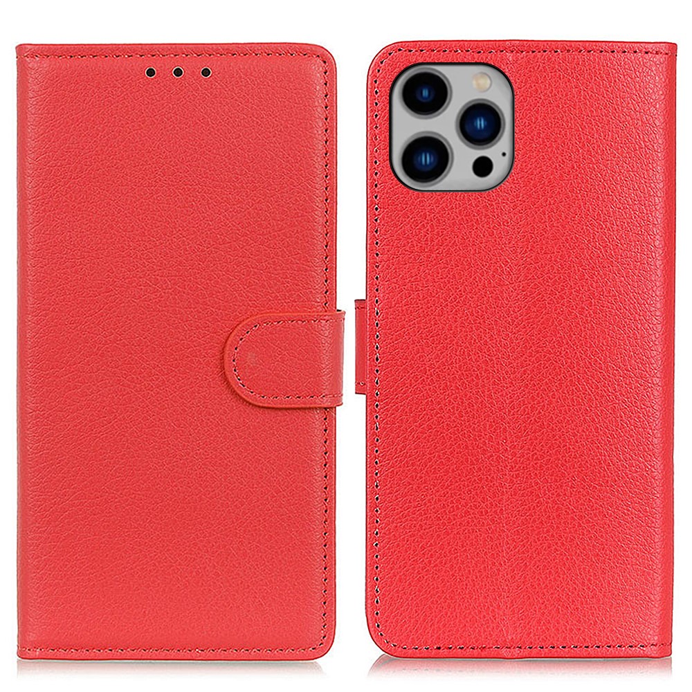  iPhone 16 Pro Fodral Litchi Läder Röd