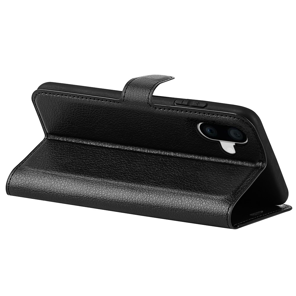 iPhone 16 Plus Fodral Litchi Läder Svart