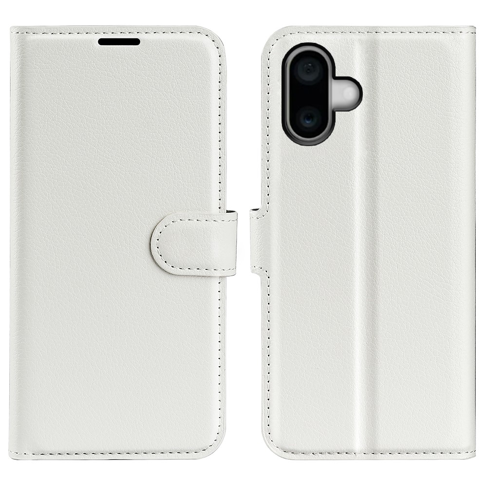  iPhone 16 Plus Fodral Litchi Läder Vit