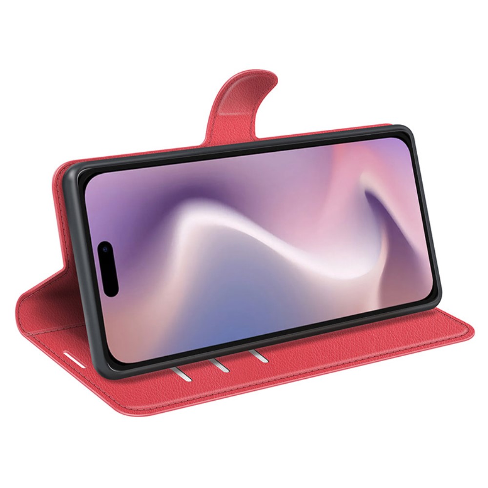  iPhone 16 Plus Fodral Litchi Läder Röd