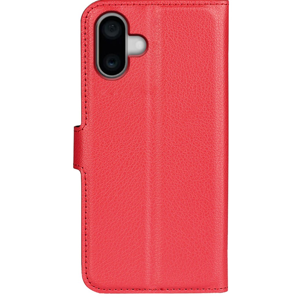  iPhone 16 Plus Fodral Litchi Läder Röd