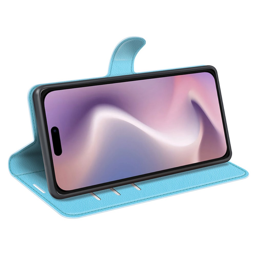  iPhone 16 Plus Fodral Litchi Läder Blå