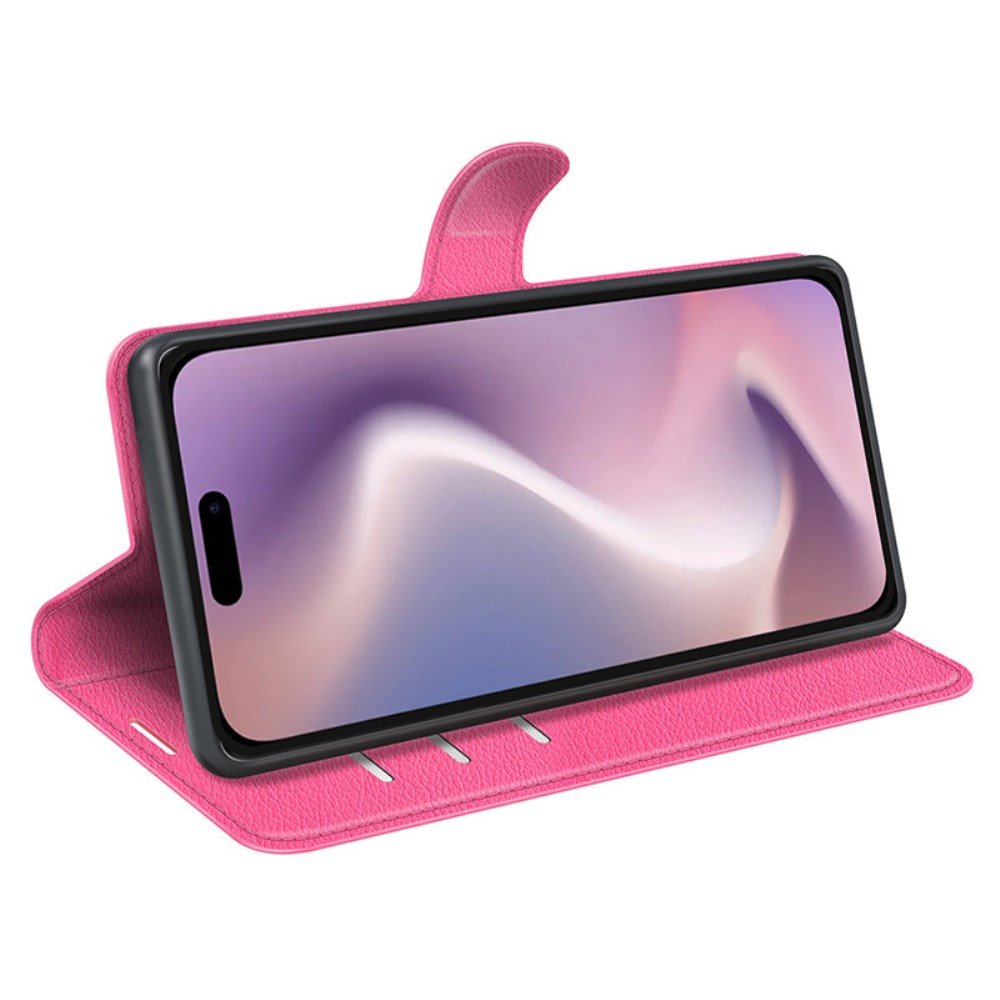  iPhone 16 Plus Fodral Litchi Läder Rosa