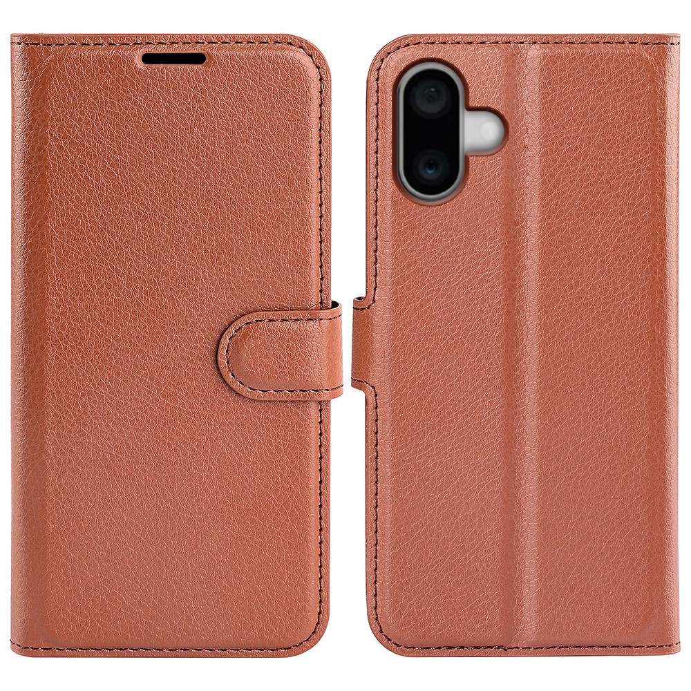  iPhone 16 Plus Fodral Litchi Läder Brun