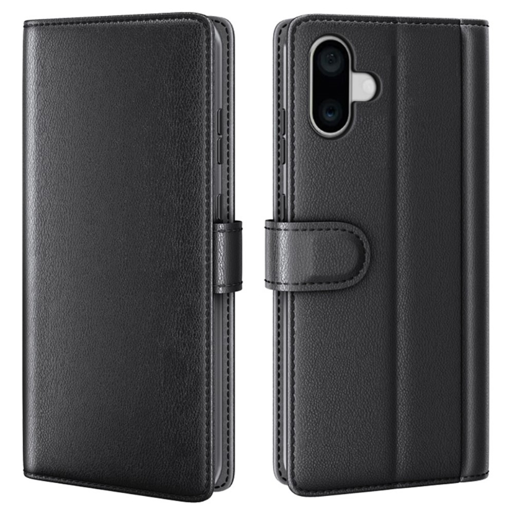  iPhone 16 Plus Fodral Premium Äkta Läder Svart