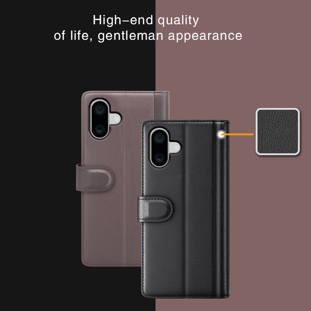  iPhone 16 Plus Fodral Premium Äkta Läder Svart