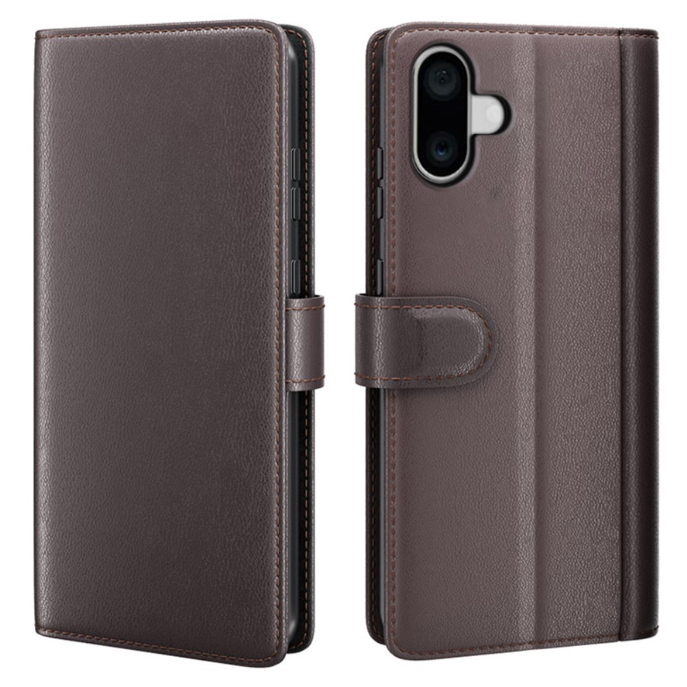  iPhone 16 Plus Fodral Premium Äkta Läder Brun