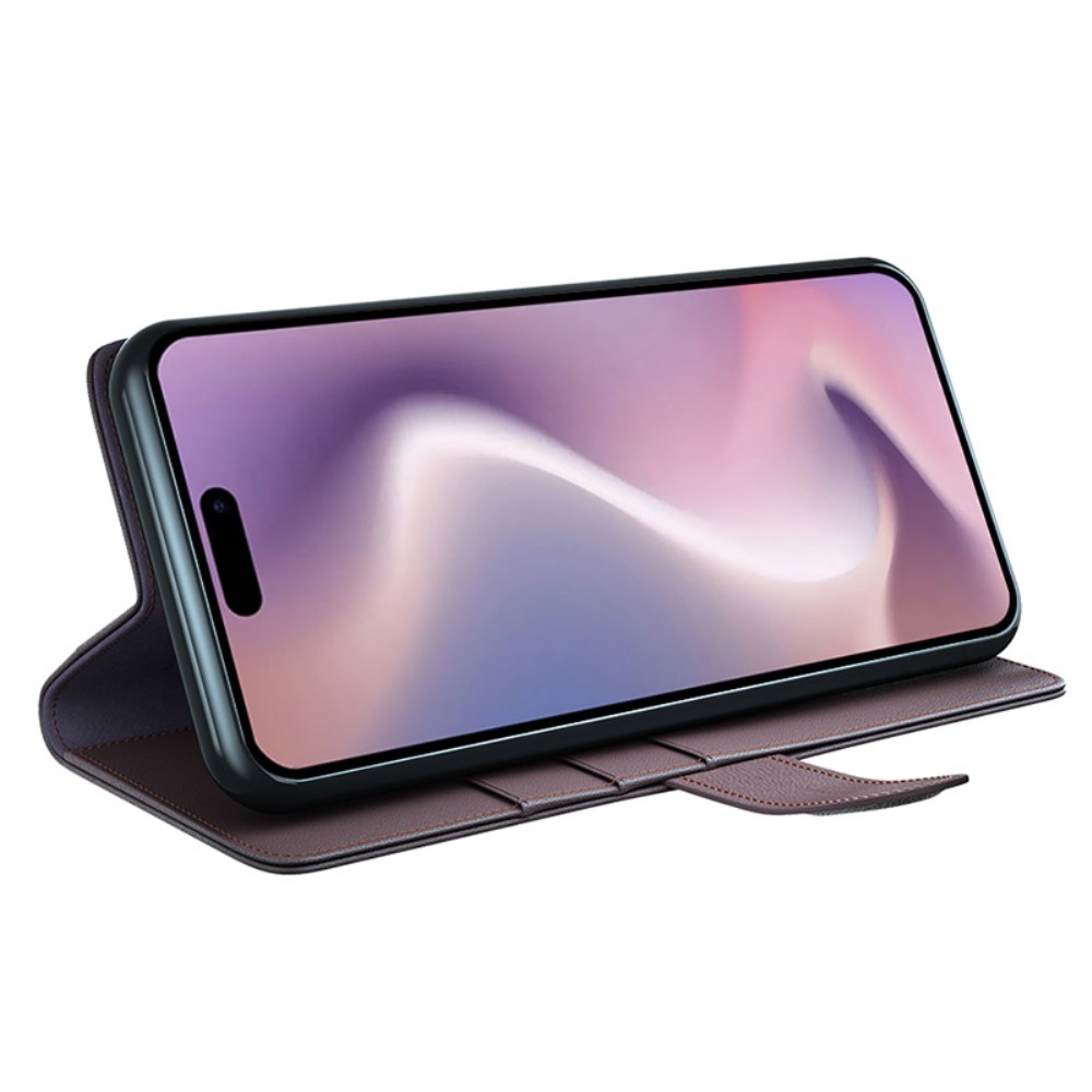  iPhone 16 Plus Fodral Premium Äkta Läder Brun