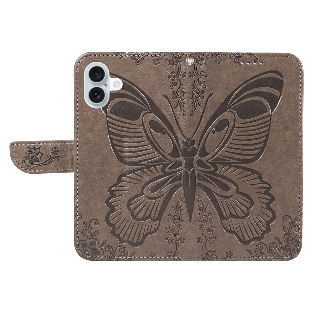  iPhone 16 Plus Fodral Med Fjäril Tryck Grå