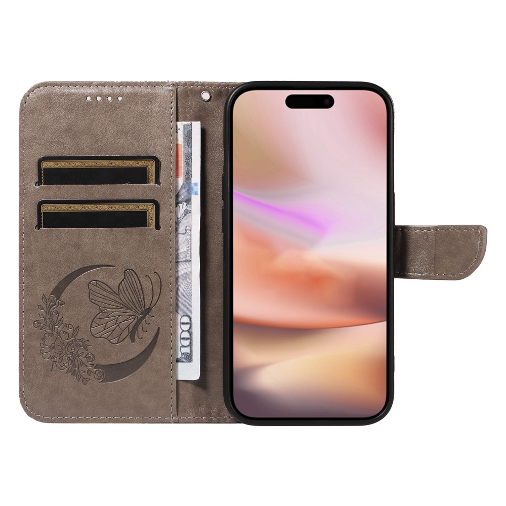  iPhone 16 Plus Fodral Med Fjäril Tryck Grå