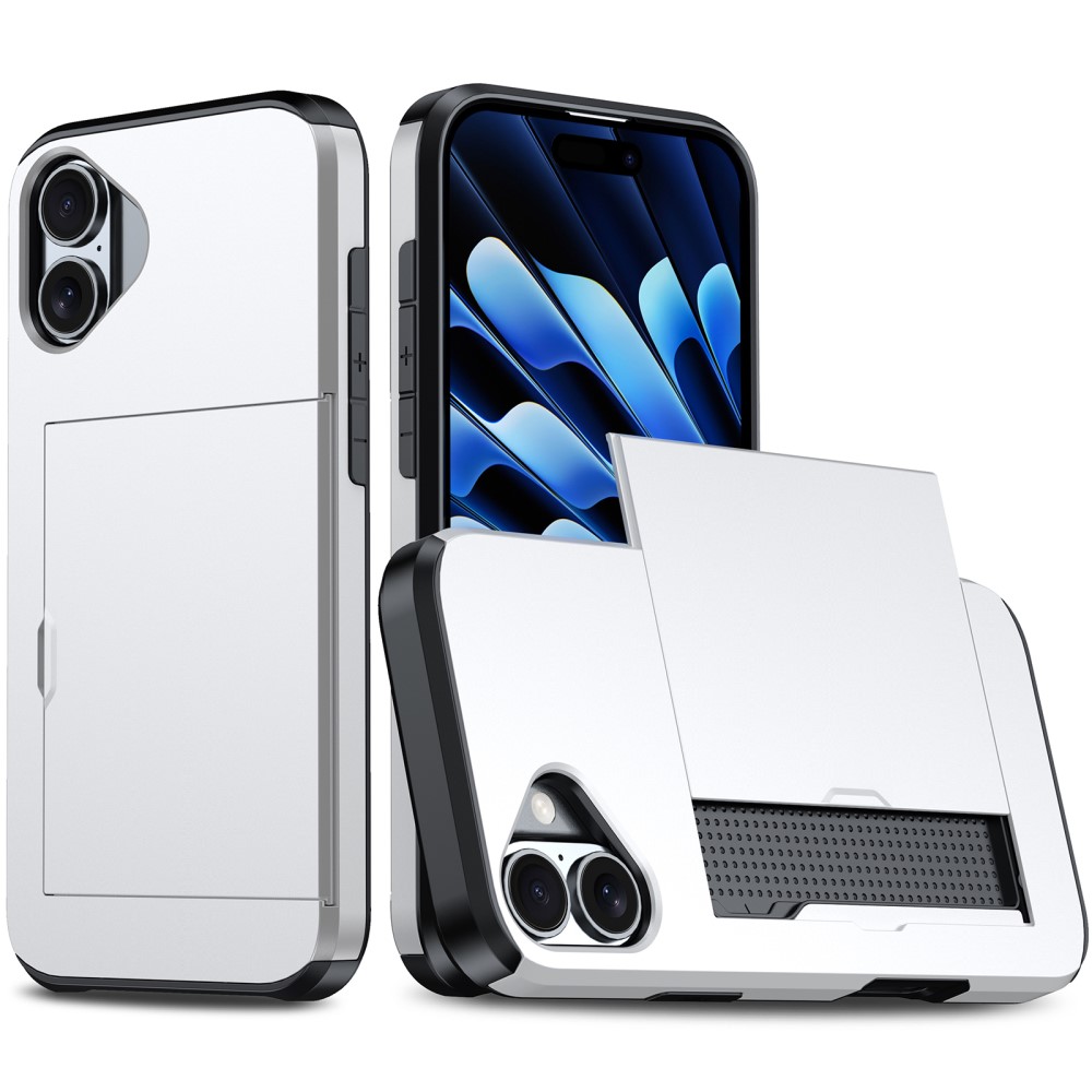  iPhone 16 Plus Skal Hybrid Med Kortfack Silver