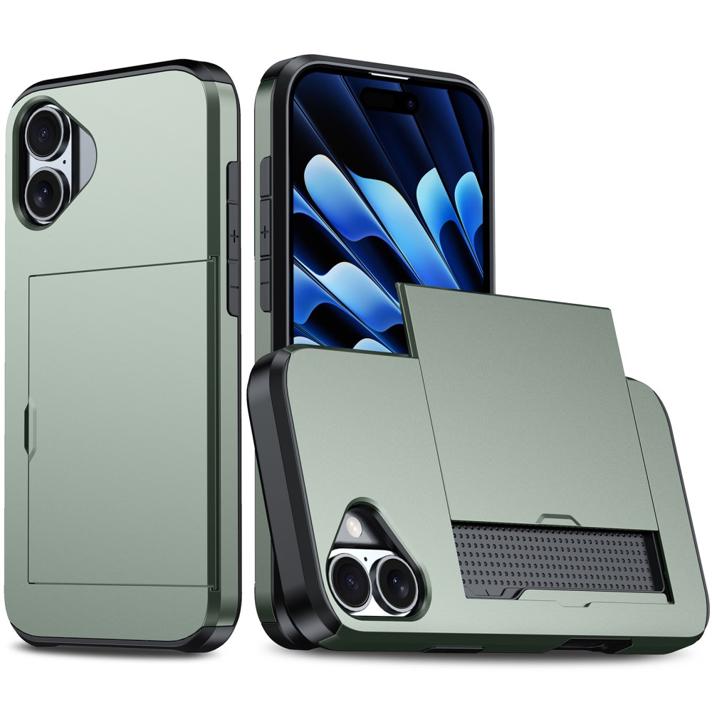  iPhone 16 Plus Skal Hybrid Med Kortfack Militär Grön