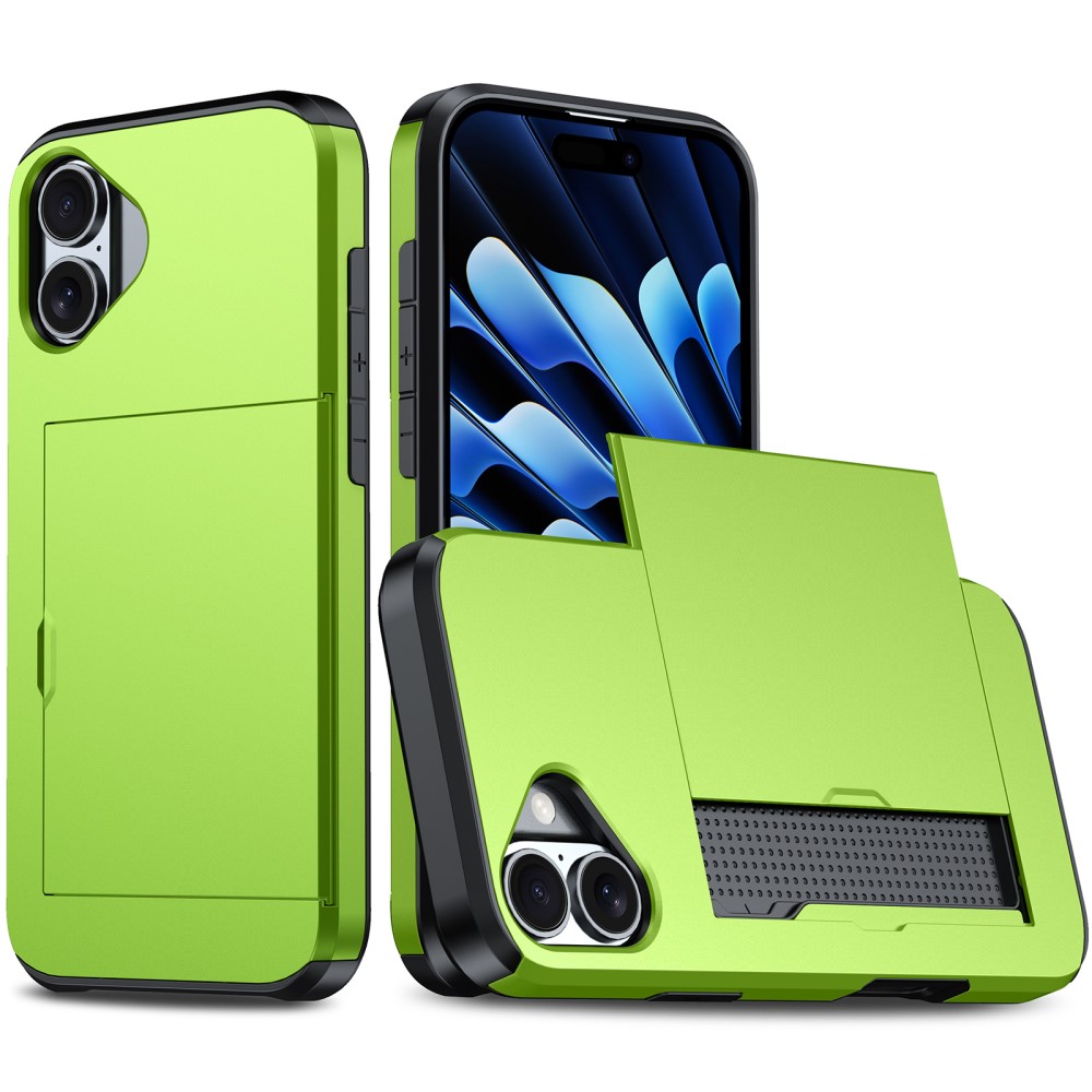  iPhone 16 Plus Skal Hybrid Med Kortfack Grön
