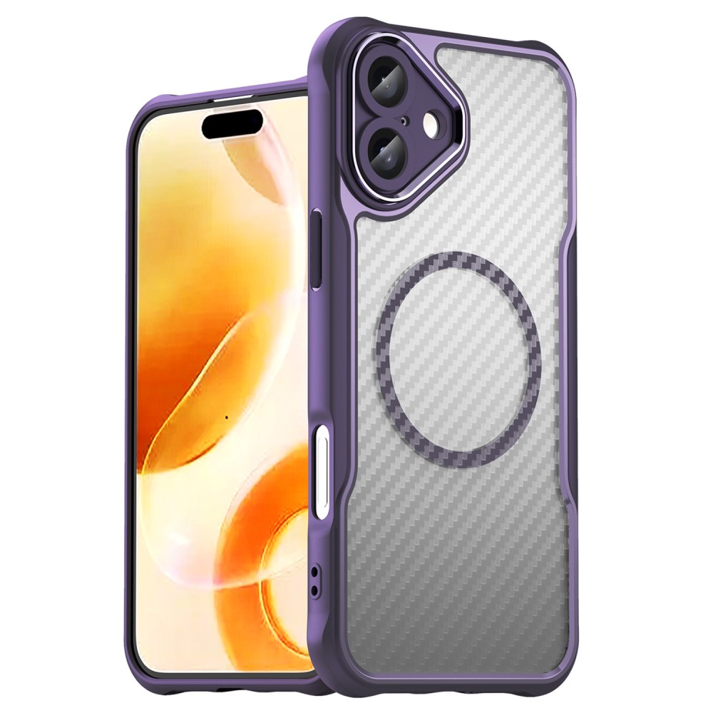  iPhone 16 Plus Skal Hybrid Kolfiber Textur MagSafe Lila