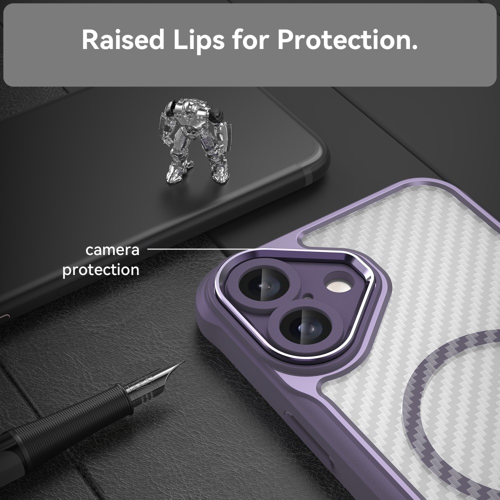  iPhone 16 Plus Skal Hybrid Kolfiber Textur MagSafe Lila