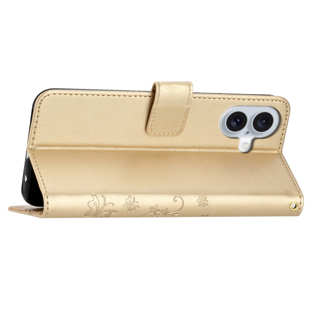 iPhone 16 Plus Fodral Med Blommigt Tryck Guld