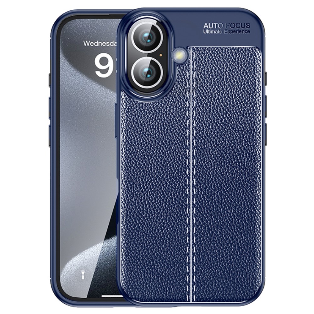  iPhone 16 Plus Skal Med Litchi Textur Blå