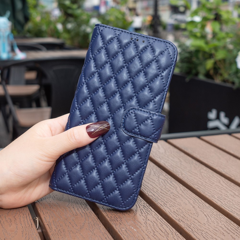  iPhone 16 Plus Fodral Diamond Läder Mörk Blå