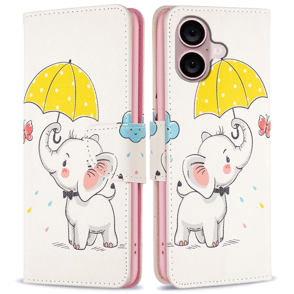  iPhone 16 Plus Fodral Med Tryck Baby Elefant Vit