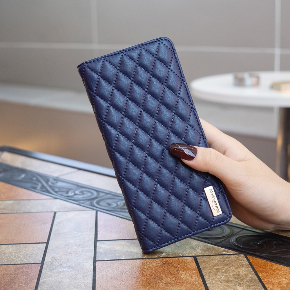  iPhone 16 Plus Fodral Diamond Flip Läder Mörk Blå