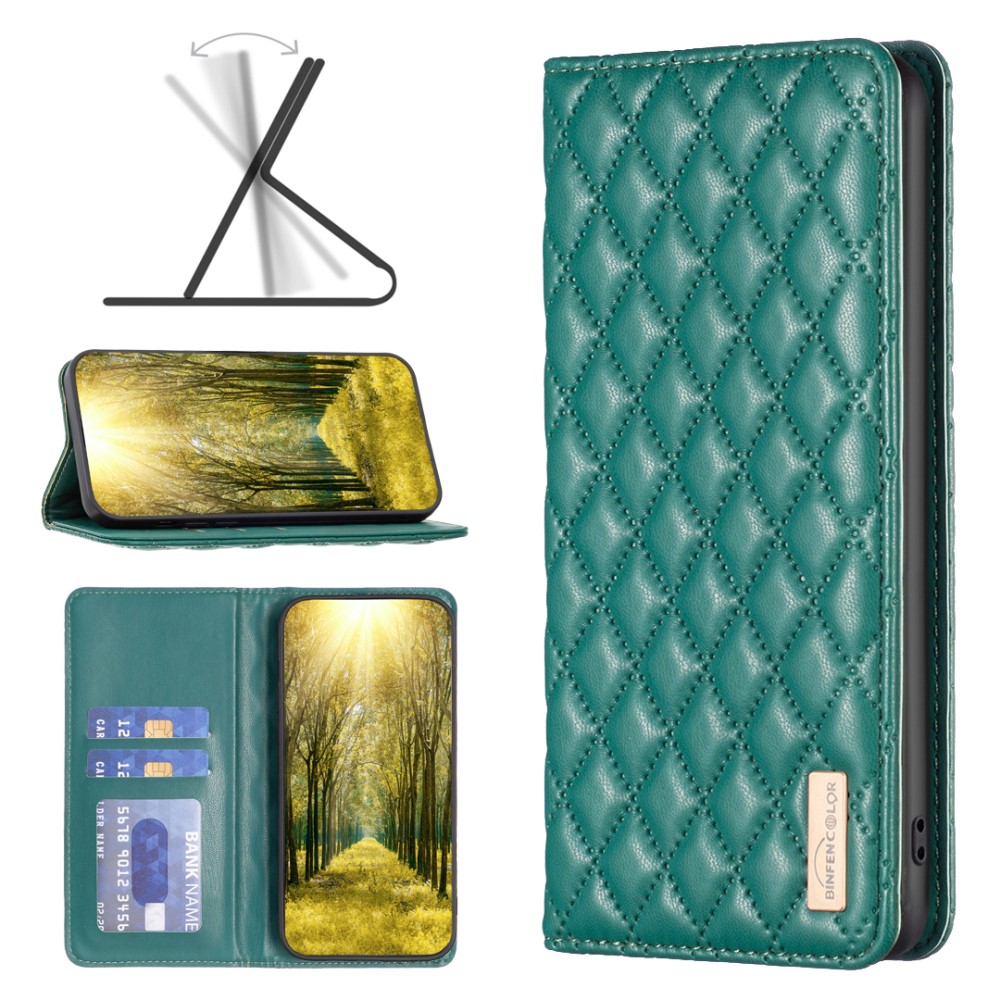 BINFEN BINFEN iPhone 16 Plus Fodral Diamond Flip Läder Grön