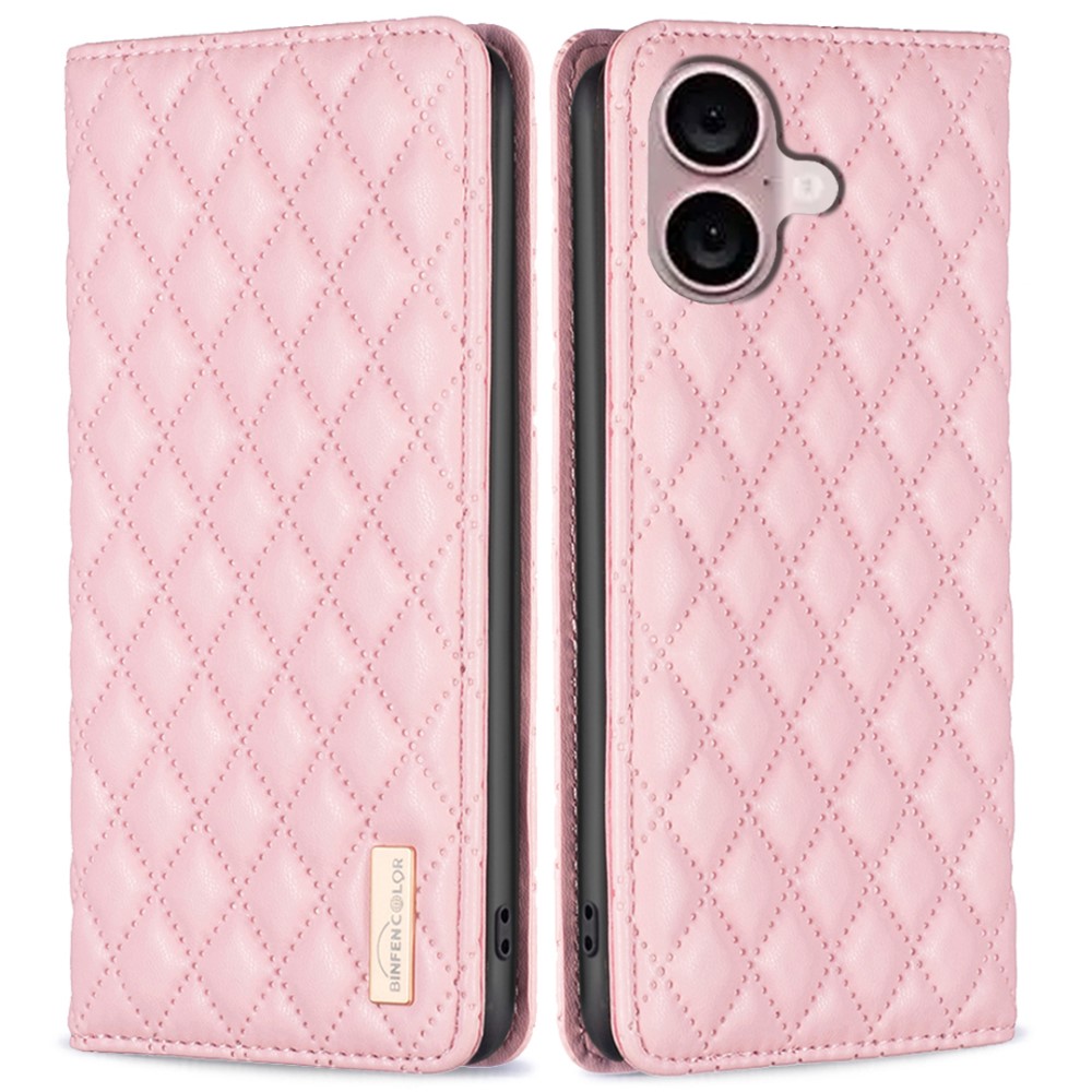  iPhone 16 Plus Fodral Diamond Flip Läder Rosa