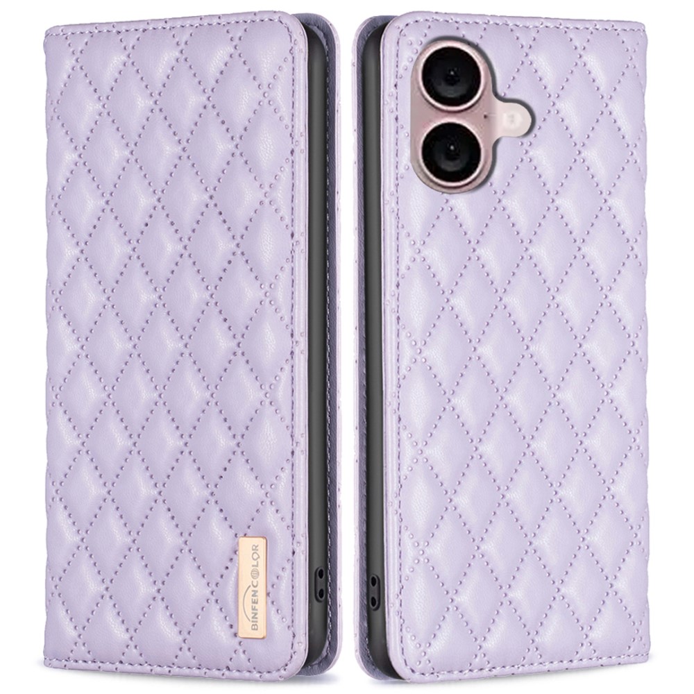 BINFEN BINFEN iPhone 16 Plus Fodral Diamond Flip Läder Lila